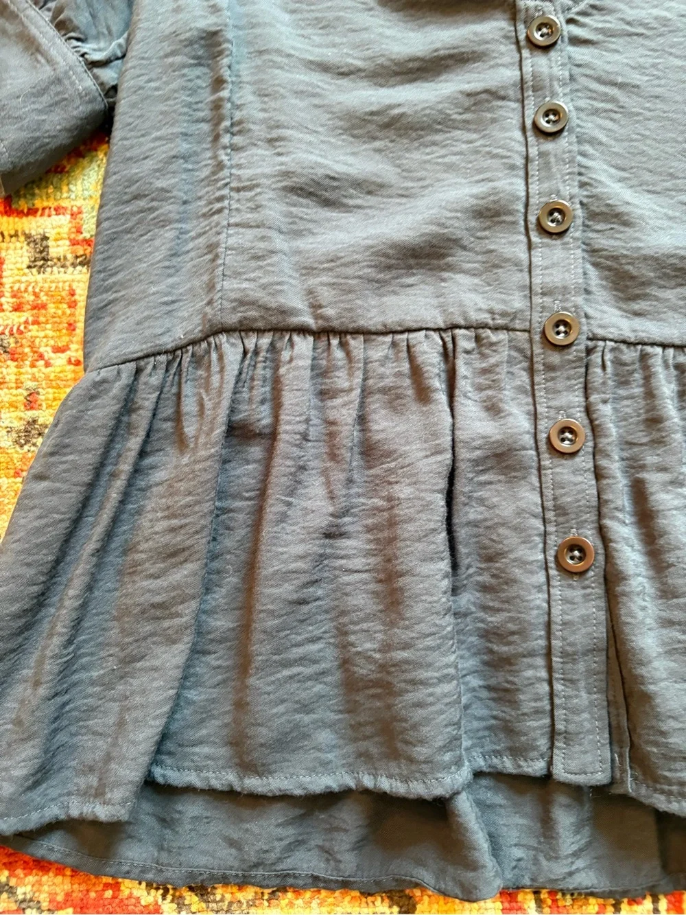Madewell | Drapeweave Puff-Sleeve Peplum Top | Dark Baltic | XS